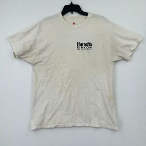Harrah's Rincon T-Shirt Concert Series Mens L White Thrashed Stains Holes Grunge